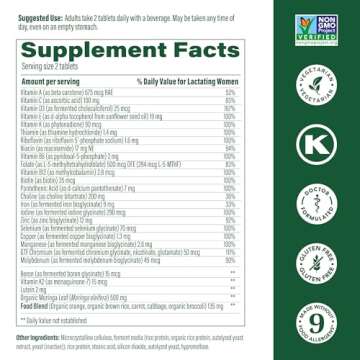 MegaFood Baby & Me 2 Postnatal Vitamins for Breastfeeding Moms with Folate (Folic Acid Natural Form), Choline, Iodine, Vitamin D, Moringa Leaf and More - 120 Tabs (60 Servings)