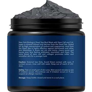 New York Biology Dead Sea Mud Mask for Face and Body with Stem Cell and Collagen - Spa Quality Pore Reducer for Acne, Blackheads and Oily Skin, Natural Skincare for Women, Men - Tightens Skin - 4 oz