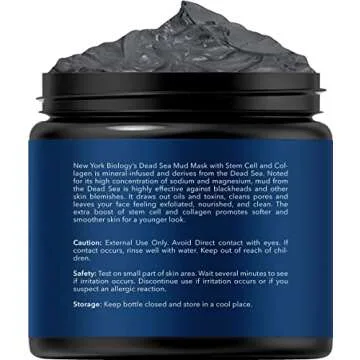 New York Biology Dead Sea Mud Mask for Face and Body with Stem Cell and Collagen - Spa Quality Pore Reducer for Acne, Blackheads and Oily Skin, Natural Skincare for Women, Men - Tightens Skin - 4 oz