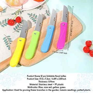 12 Pieces Pruning Knives Garden Hand Pruner Stainless Steel Foldable Floral Knife with Blue Green Ye...