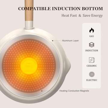 imarku Pots and Pans Set Non Stick, 10 Pcs Granite Cookware Set, Removable Handle Pots and Pans, PFOA Free, Oven Safe, Cream, Valentines Day Gifts, Birthday Gifts for Women Men