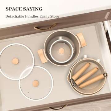 imarku Pots and Pans Set Non Stick, 10 Pcs Granite Cookware Set, Removable Handle Pots and Pans, PFOA Free, Oven Safe, Cream, Valentines Day Gifts, Birthday Gifts for Women Men