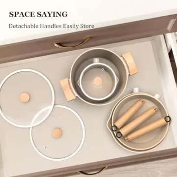 imarku Pots and Pans Set Non Stick, 10 Pcs Granite Cookware Set, Removable Handle Pots and Pans, PFOA Free, Oven Safe, Cream, Valentines Day Gifts, Birthday Gifts for Women Men