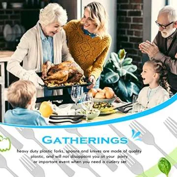 150 Pieces Disposable Cutlery Set Plastic Silverware Heavy Duty Utensil Sets 50 Forks 50 Knives 50 Spoons for Home Office School Party Picnics Restaurant Outdoor Events or Every Day Use (Black)