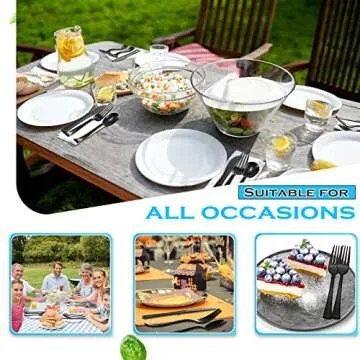 150 Pieces Disposable Cutlery Set Plastic Silverware Heavy Duty Utensil Sets 50 Forks 50 Knives 50 Spoons for Home Office School Party Picnics Restaurant Outdoor Events or Every Day Use (Black)