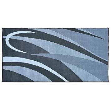 Stylish Camping GB1 8-Feet x 16-Feet RV Reversible Graphic Patio Mat, Black/Silver