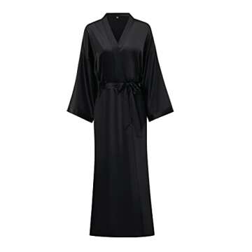 MizzGenio Women's Long Satin Robe Lightweight Silk Sleepwear
