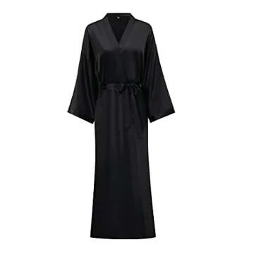 MizzGenio Women's Long Satin Robe Lightweight Silk Sleepwear