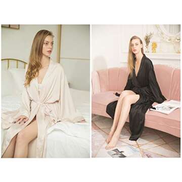 MizzGenio Women's Long Satin Robe Lightweight Silk Sleepwear