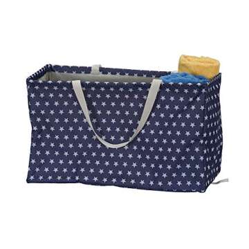 Household Essentials Krush Container All-Purpose Utility Tote, Water-Resistant Vinyl Lining, Blue Stars