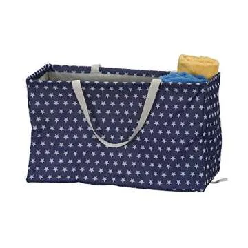 Household Essentials Krush Container All-Purpose Utility Tote, Water-Resistant Vinyl Lining, Blue Stars