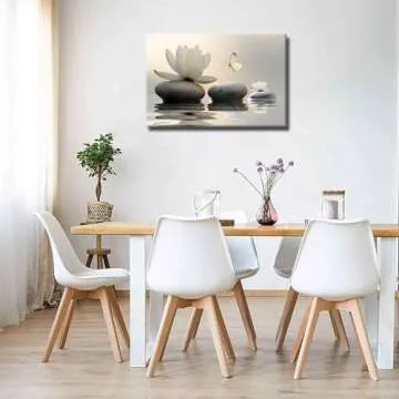 Zen White Lotus Canvas Wall Art Spa Room Meditation Wall Decor Pictures Peaceful Stone Yellow Butterfly Breathe Posters Prints for Bathroom Room Modern Yoga Spiritual Spa Living Bedroom Decoration