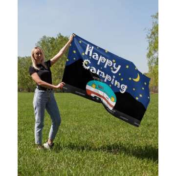 Happy Camper Moon and Star Garden Flag - Vibrant Outdoor Decoration