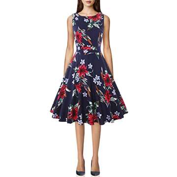 IHOT Women's Vintage Flare Sleeveless Crew Neck Retro Swing Sleeveless Wedding Guest Cocktail Dress ...