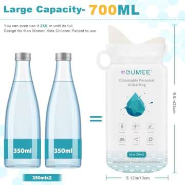 OUMEE 8/12/20/23/28 Pcs Emergency Disposable Urinal Bags, 700 ML Camping Pee Bags Unisex Urine Bag Vomit Bag for Travel Traffic Jam Portable Toilet Bag for Men Women (20)