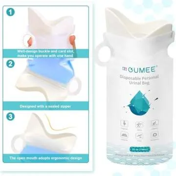 OUMEE 8/12/20/23/28 Pcs Emergency Disposable Urinal Bags, 700 ML Camping Pee Bags Unisex Urine Bag Vomit Bag for Travel Traffic Jam Portable Toilet Bag for Men Women (20)