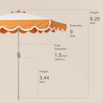 Tempera 9ft Stylish Patio Umbrella with Scalloped Fringe