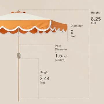 Tempera 9ft Stylish Patio Umbrella with Scalloped Fringe