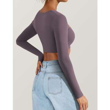 VOYJOY Women's Square Neck Crop Top Workout Tops Long Sleeve Shirts Cropped T Shirts Women Cute Top
