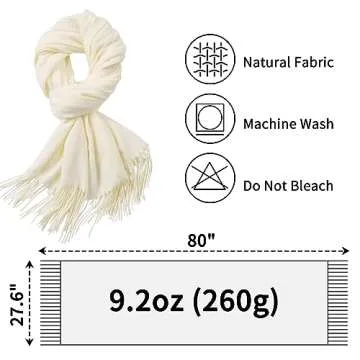 Womens Winter Scarf - Fashion Scarf Shawl with Cashmere Feel, Warm Soft Blanket Scarf Pashmina Shawl and Wrap, Travel Office Winter Wedding, Evening Dresses Large Scarves gifts for women, White