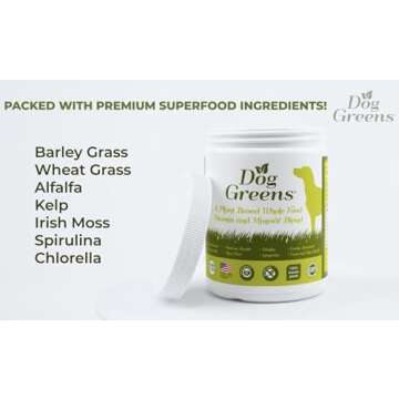 Dog Greens Superfood Multivitamin Powder - Dog Vitamins and Supplements, Organic Kelp, Spirulina, Sea Moss for Homemade Food, Kibble and Raw Meals, Energy, Immune, Joint & Skin Support for All Ages