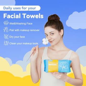 Winner Disposable Face Towels, 100% USA Cotton Daily Face Towelettes, Double-sided Makeup Remover Dry Wipes, Super Soft and Thick Facial Towels for Sensitive Skin, 480 Count, 6 Pack