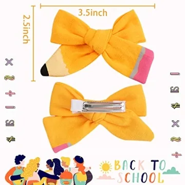 Hand-Painted Yellow Pencil Hair Bows for Kids
