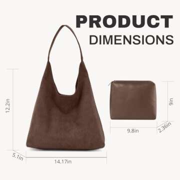 Suede Tote Shoulder Bags for Women 2024, Slouchy Hobo Handbag with Large Capacity, Suede Purse for F...