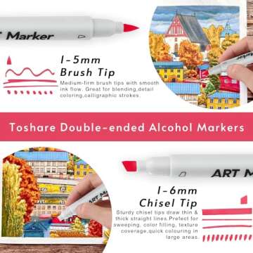 Toshare 160 Colors Dual Tip Art Markers Set, Alcohol Markers with Highlighter Pen
