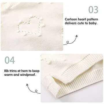 Cozy Toddler Girls Heart Knitted Sweater for 2-3 Years