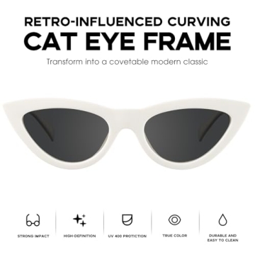 Mosanana Retro Vintage Cat Eye Sunglasses in Cream White