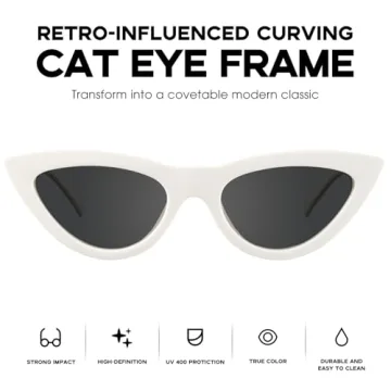 Mosanana Retro Vintage Cat Eye Sunglasses in Cream White