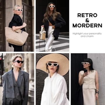 Mosanana Retro Vintage Cat Eye Sunglasses in Cream White