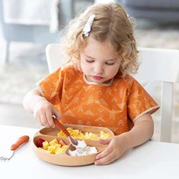 Bumkins Short Sleeve Bib for Girl or Boy, Toddler and Kids for 1-3 Years, Large Size, Essential Must Have for Junior Children, Eating, Mess Saving Soft Fabric Apron for Play, Desert Boho Orange