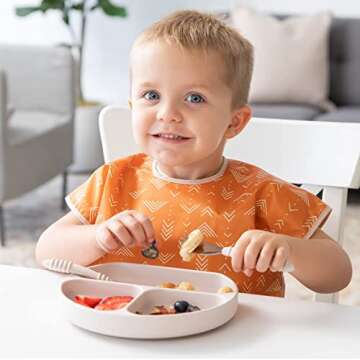 Bumkins Short Sleeve Bib for Girl or Boy, Toddler and Kids for 1-3 Years, Large Size, Essential Must Have for Junior Children, Eating, Mess Saving Soft Fabric Apron for Play, Desert Boho Orange