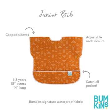 Bumkins Short Sleeve Bib for Girl or Boy, Toddler and Kids for 1-3 Years, Large Size, Essential Must Have for Junior Children, Eating, Mess Saving Soft Fabric Apron for Play, Desert Boho Orange