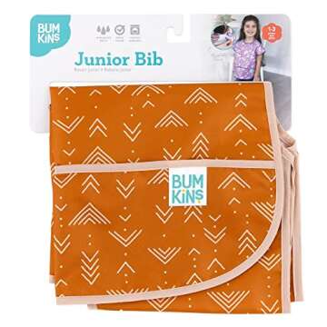 Bumkins Short Sleeve Bib for Girl or Boy, Toddler and Kids for 1-3 Years, Large Size, Essential Must Have for Junior Children, Eating, Mess Saving Soft Fabric Apron for Play, Desert Boho Orange