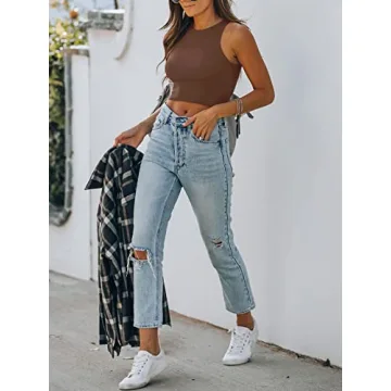 Stylish REORIA Women's Sleeveless Racerback Crop Top