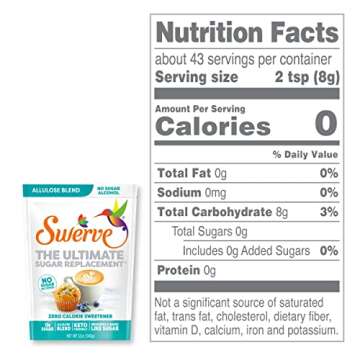 Swerve Zero Calorie Allulose Blend Granular Sugar Replacement Sweetener, No Sugar Alcohol, Keto Friendly, Erythritol Free, 12-Ounce Bag, (Pack of 1)