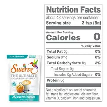 Swerve Zero Calorie Allulose Blend Granular Sugar Replacement Sweetener, No Sugar Alcohol, Keto Friendly, Erythritol Free, 12-Ounce Bag, (Pack of 1)