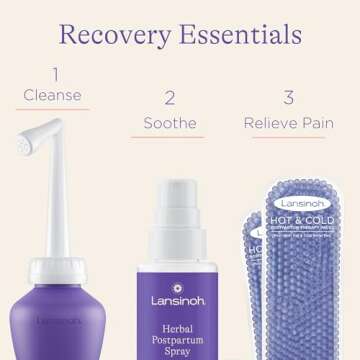 Lansinoh Breastfeeding Essentials and Postpartum Recovery Bundle, Includes Nipple Cream, Nursing Pads, Silicone Breast Pump, Breastmilk Storage Bags, Peri Bottle, Hot & Cold Postpartum Packs, and More