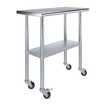 18" X 36" AmGood Stainless Steel Work Table with Wheels | Metal Mobile Table | Food Prep
