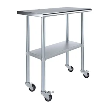 Multi-Purpose AmGood Stainless Steel Work Table | Sturdy and Mobile 18" x 36"