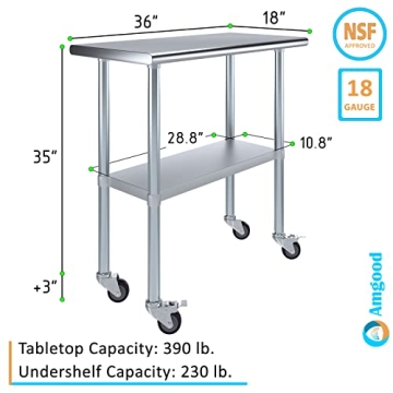 AmGood Stainless Steel Work Table with Wheels for Kitchen