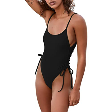 KRLAGAPAS Women's Black Cheeky One Piece Bathing Suit - Tummy Control, High Cut Stylish Swimwear