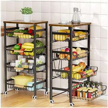 5-Tier Rolling Storage Cart for Kitchen & Organization