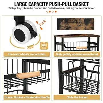 5-Tier Rolling Storage Cart for Kitchen & Organization