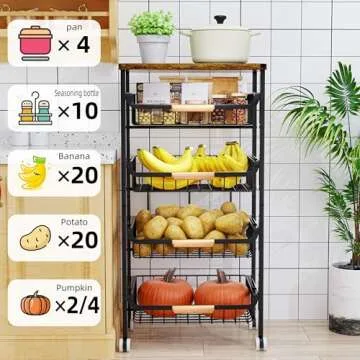 5-Tier Rolling Storage Cart for Kitchen & Organization
