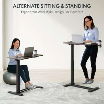 FLEXISPOT Adjustable Overbed Bedside Table with Wheels Pneumatic Mobile Standing Desk Laptop Desk Rolling Computer Cart Movable Table Hospital Home Use(27.6" W x 15.7" D, Mahogany Table)