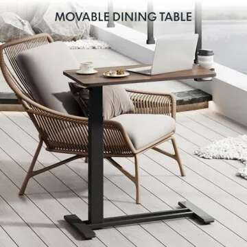 FLEXISPOT Adjustable Overbed Bedside Table with Wheels Pneumatic Mobile Standing Desk Laptop Desk Rolling Computer Cart Movable Table Hospital Home Use(27.6" W x 15.7" D, Mahogany Table)